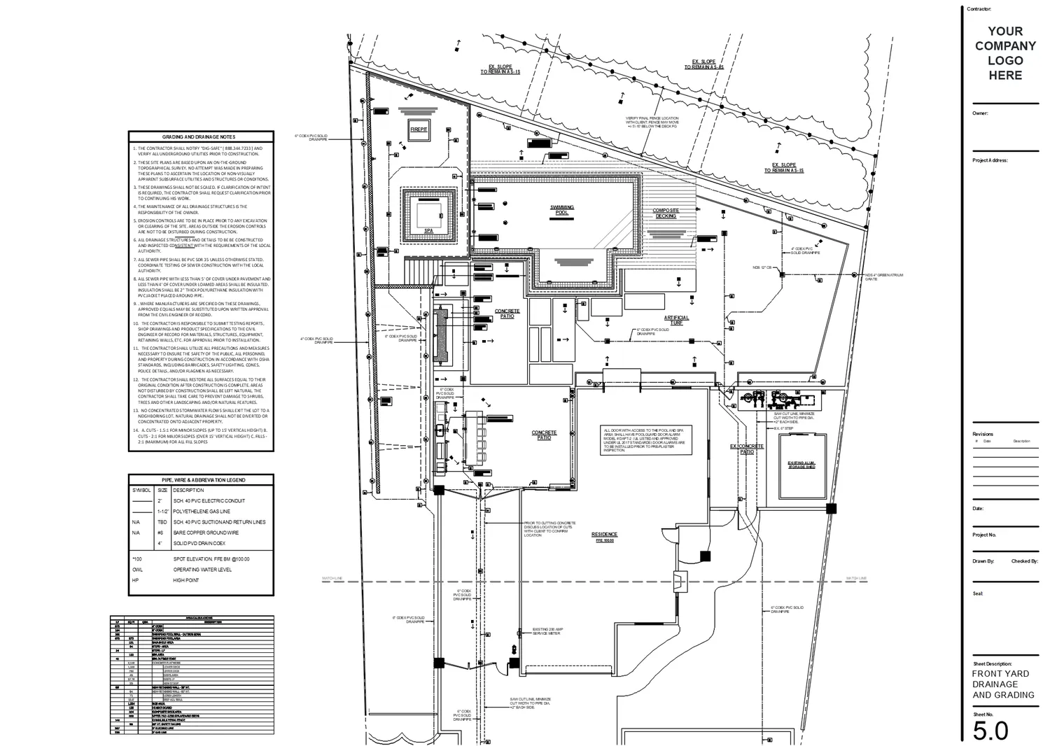 Front yard grading and drainage plan with notes