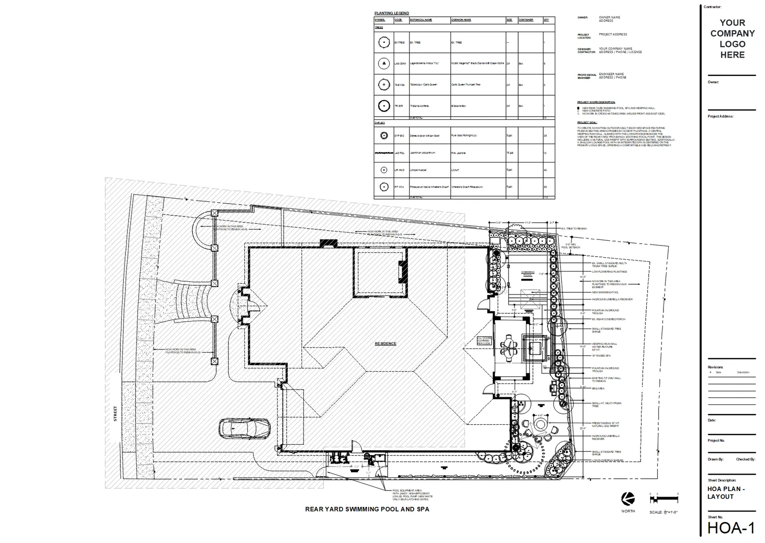 HOA submittal plan with landscape layout and schedule